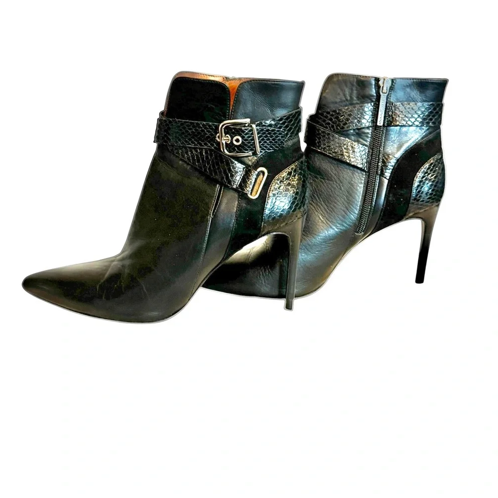 ✨ Donald J Pliner Polina Black Leather/Suede/Python Ankle Boots – Size 10 ✨ - Picture 3 of 16